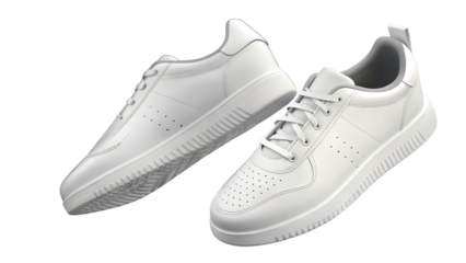 Floating Pair of White Minimalist Casual Sneakers Isolated

