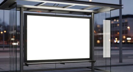 Fototapeta premium Blank Billboard at Bus Stop for Advertising Mockup at Dusk.