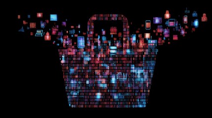 Digital Basket of Icons: This digital artwork features an abstract basket filled with a multitude of icons, representing the breadth of online shopping and digital interactions.