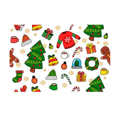 Pixel Art Christmas Icons Set Featuring Decorated Trees Gifts Festive Sweaters Hats Bells And Snowflakes On Transparent Background