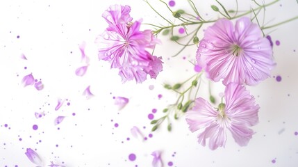 Fototapeta premium Flower - dotted pattern with delicate flowers scattered on a clean white background, showing a fresh, soft, and elegant visual style. Ideal for design uses like greeting cards, wrapping paper, fabric 
