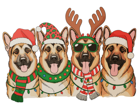 Christmas German Shepherd Dog Xmas Lights Santa Hat Reindeer Family Mom Dad Holiday Festive