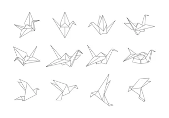 Origami paper cranes set. Various origami birds of folded paper. Origami paper bird symbol. Vector illustration © Eakglory
