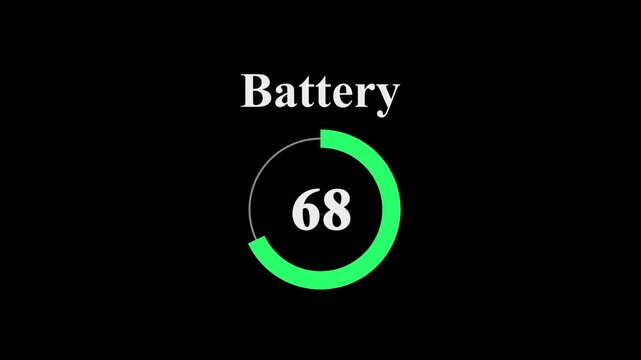 Battery level indicator at 68 percent. Modern circular battery meter on black background. battery charge visualization dashboard element.
