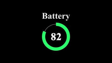 Battery level indicator at 98 percent. Modern circular battery meter on black background. battery charge visualization dashboard element.