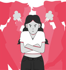 Illustration of Social Conflict, Hostility, and Negative Feelings, Concept of Bullying or Social Exclusion/Discrimination