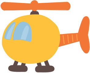 Obraz premium A Cute and Colorful Cartoon Helicopter with Bright Yellow Body and Red Rotors, Perfect for Children's Books, Educational Materials, and Fun Transportation-Themed Designs