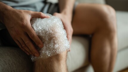 氷のうで冷却する膝