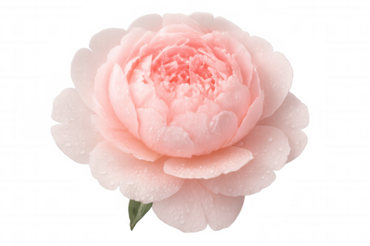 Pink peony flower blooming with delicate petals and dew drops, freshness and beauty concept, isolated with transparent background