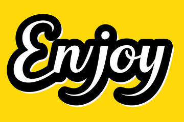 Enjoy text effect with 3d extruded shadow on yellow background, playful and modern lettering for logo or banner design
