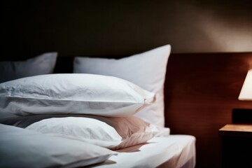 Premium Comfortable Hotel Bed with Soft Pillows and Warm Lighting Authentic Sleep Recovery for Modern Leisure Marketing and Hospitality Social Media