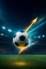 Dynamic Soccer Ball Shooting Upward with Glowing Arrow