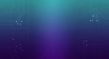 Abstract background with circuit board lines and glowing dots in teal and purple gradients