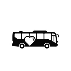 Black bus silhouette with white heart on white background