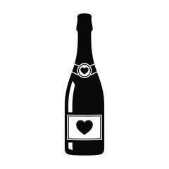 Black champagne bottle with heart label wine