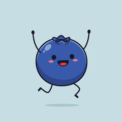 Obraz premium Cheerful Animated Blueberry Character Leaping with Joyful Expression and Bright Smile