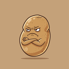 Humorous vector artwork of a grumpy potato character, arms crossed with an annoyed expression