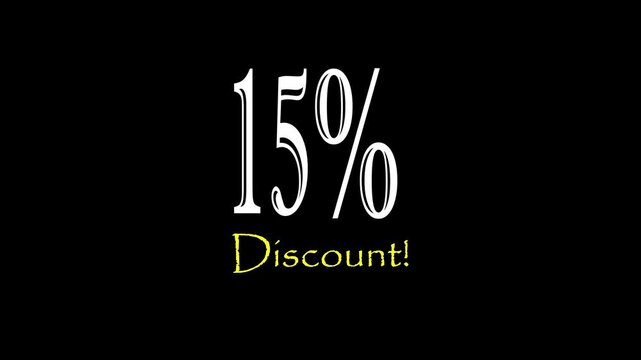 3D 15% animation. Pack of Percent Discount Banner 15%,Poster badge. Business design. Motion graphics Technology video material animation. Easy to use Black and white Screen.