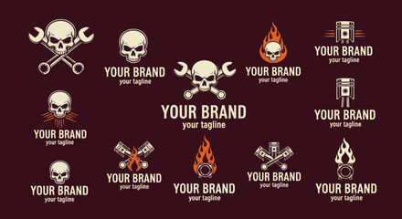 Set of Vintage Biker and Automotive Garage Logo Emblems.