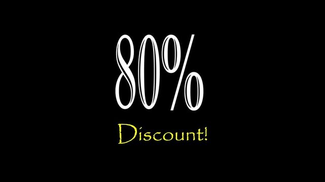 3D animation of 80% . Pack of Percent Discount Banner 80%,Poster badge. Business design. Motion graphics Technology video material animation. Easy to use Black and white Screen.4K..