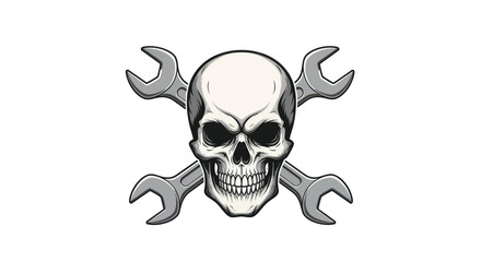 Skull and Crossed Wrenches Mechanic Logo Design.