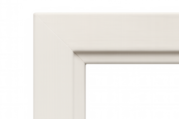White wooden picture frame corner detailing on transparent background, showing miter joint and molding profile