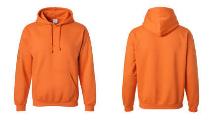 Vibrant orange hoodie front and back views showcase modern casual apparel design for branding