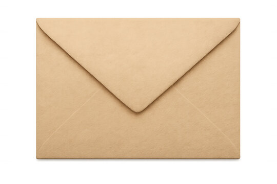 Brown kraft paper envelope with sealed flap, representing mail, message, and communication concept on transparent background