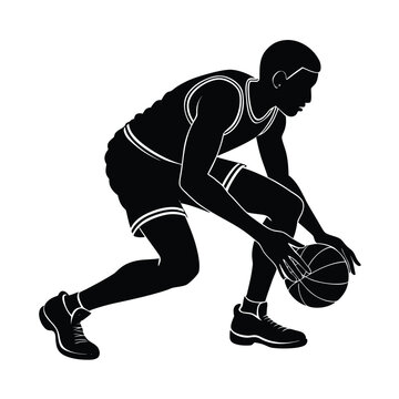 Silhouette of a basketball player dribbling with one hand