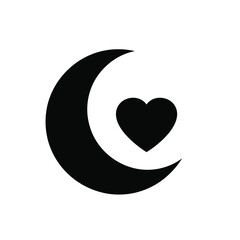 Black crescent moon with heart icon abstract celestial © dipu