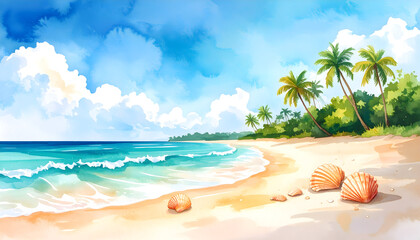 Tropical Beach Scene with Seashells