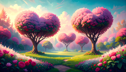 Heart-Shaped Trees in a Scenic Landscape