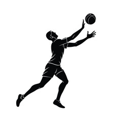 Silhouette of a volleyball player reaching for the ball