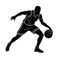 Silhouette of basketball player dribbling with white trim