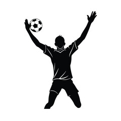 Soccer player celebrating with ball above head silhouette