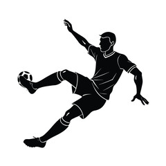 Soccer Player Kicking Ball Silhouette On White Background Keywords: soccer, football, player