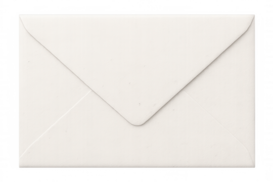 White envelope back displaying blank space for addressing and postage, transparent background