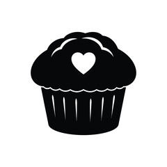 Black cupcake with white heart icon love sweet