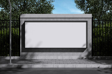 White street billboard on the street with tree and sky background for mockup template