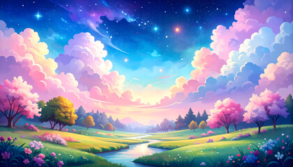 Colorful Fantasy Landscape at Twilight