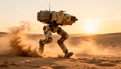 砂漠を行軍する軍事用ロボット