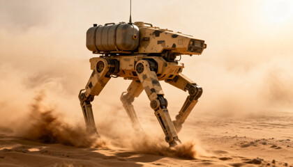砂漠を行軍する軍事用ロボット