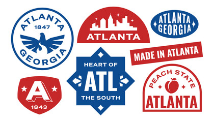 Atlanta georgia stickers travel collection. Set of US popular city badges.