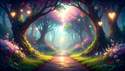 Enchanted Forest with Heart Decorations
