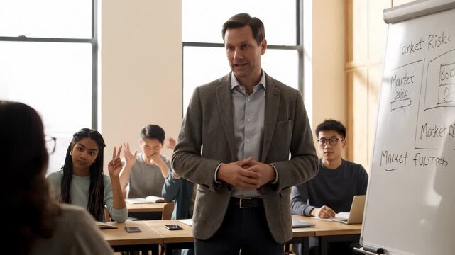 Man Giving Business Presentation to Diverse College Students