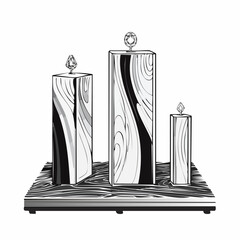 Handmade epoxy resin wall panels and jewelry display stands on a clean white background © kalogr