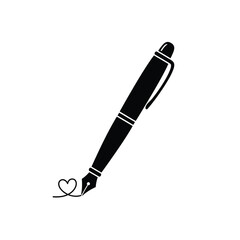 Black fountain pen drawing a heart shape on white background