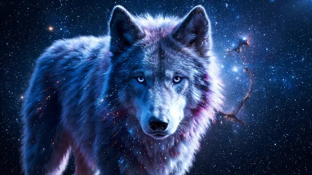 Animated Wolf With Galaxy Pattern Stares Intensely