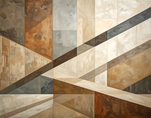 Geometric abstract composition in earth tones and neutral shades