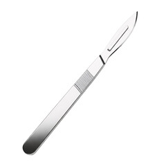 Fototapeta premium A shiny silver scalpel with a sharp blade and textured handle isolated on a black background angled view on transparent background